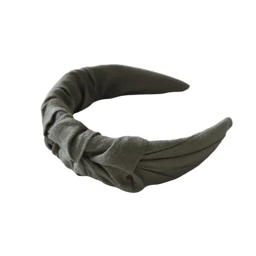 Groene linnen hoofdband met ruches HANDGEMAAKT