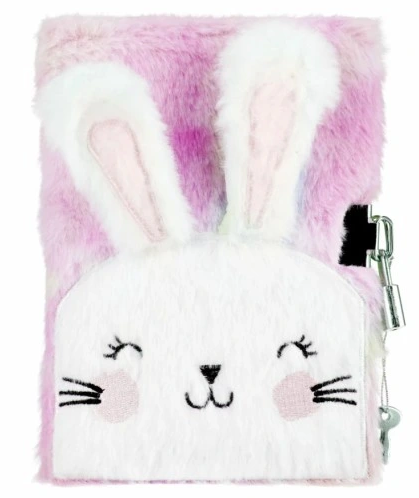 Starpak dagboek met oordopjes - koptelefoon - hoofdtelefoon– pluche – zacht - fluffy – 13x18cm - konijn