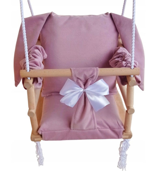 Szczerbuś - babyschommel - schommelstoel - konijn - roze - 3 in 1 - handgemaakt (alleen online verkrijgbaar)