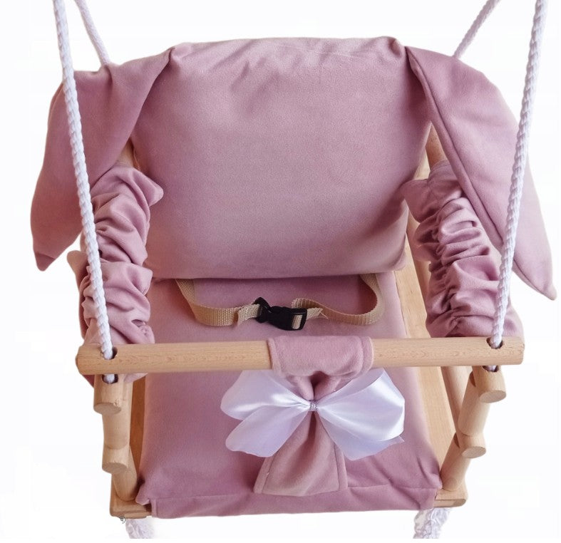 Szczerbuś - babyschommel - schommelstoel - konijn - roze - 3 in 1 - handgemaakt (alleen online verkrijgbaar)