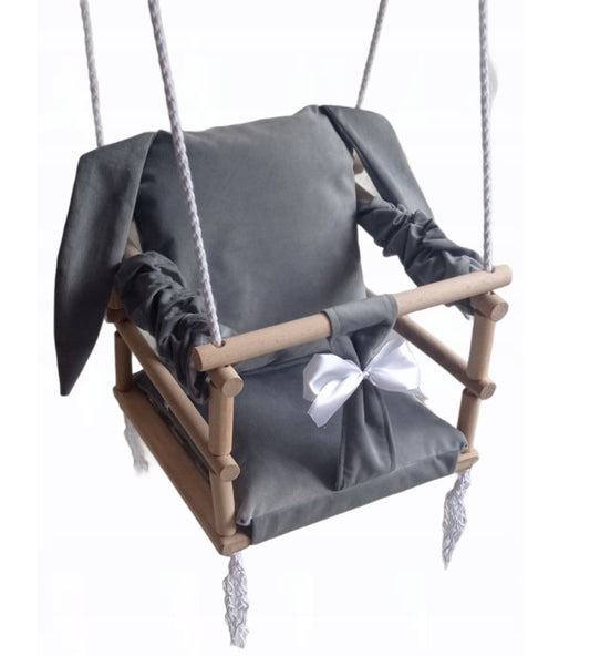Szczerbuś - babyschommel - schommelstoel - konijn - grijs - 3 in 1 - handgemaakt (alleen online verkrijgbaar)