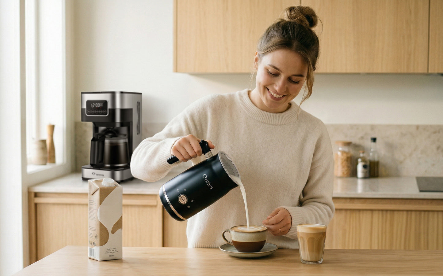 ARIVA-4 in 1-Electric milk frother-Froth for cappuccino, latte, and frappe, hot chocolate in 1 minute