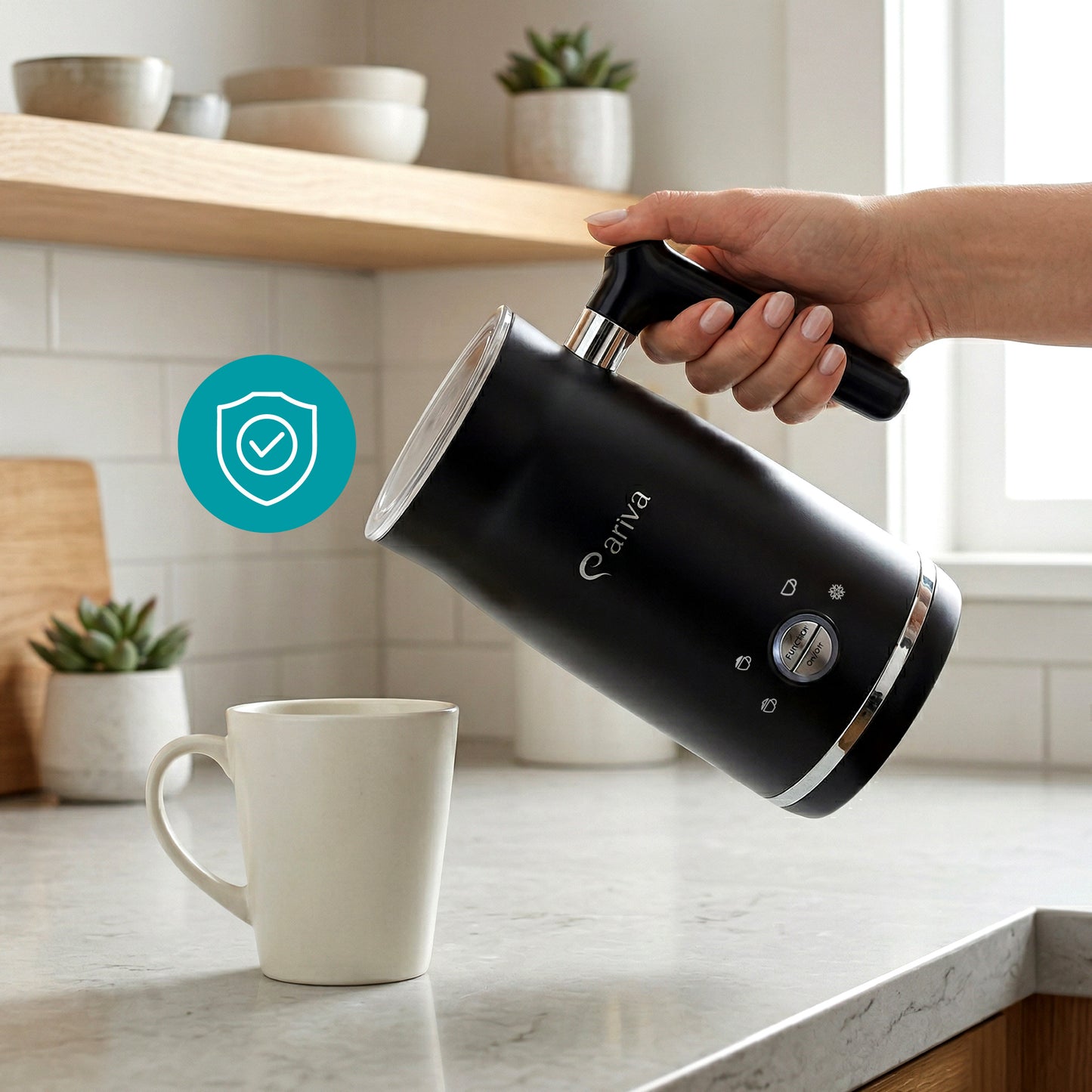 ARIVA-4 in 1-Electric milk frother-Froth for cappuccino, latte, and frappe, hot chocolate in 1 minute