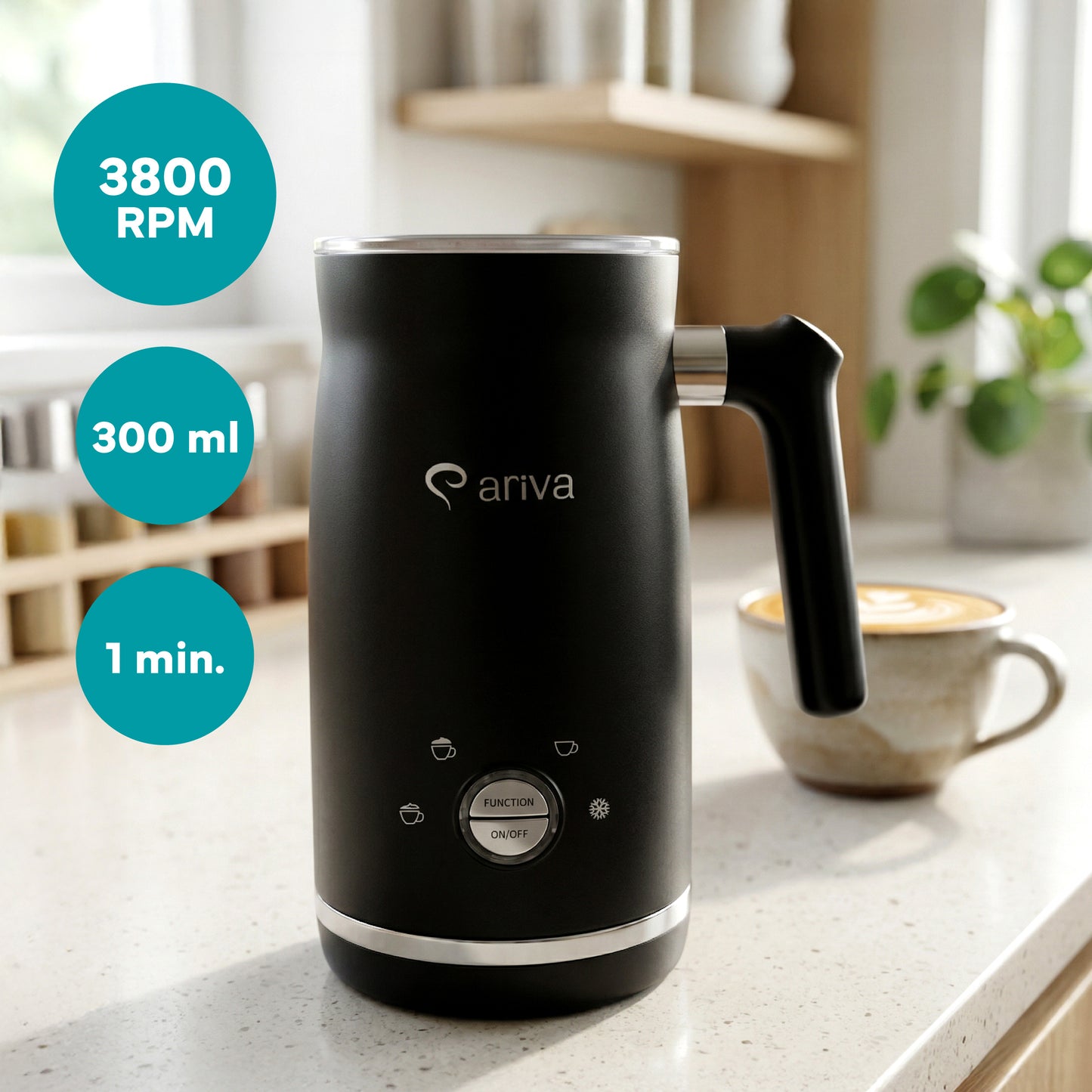 ARIVA-4 in 1-Electric milk frother-Froth for cappuccino, latte, and frappe, hot chocolate in 1 minute
