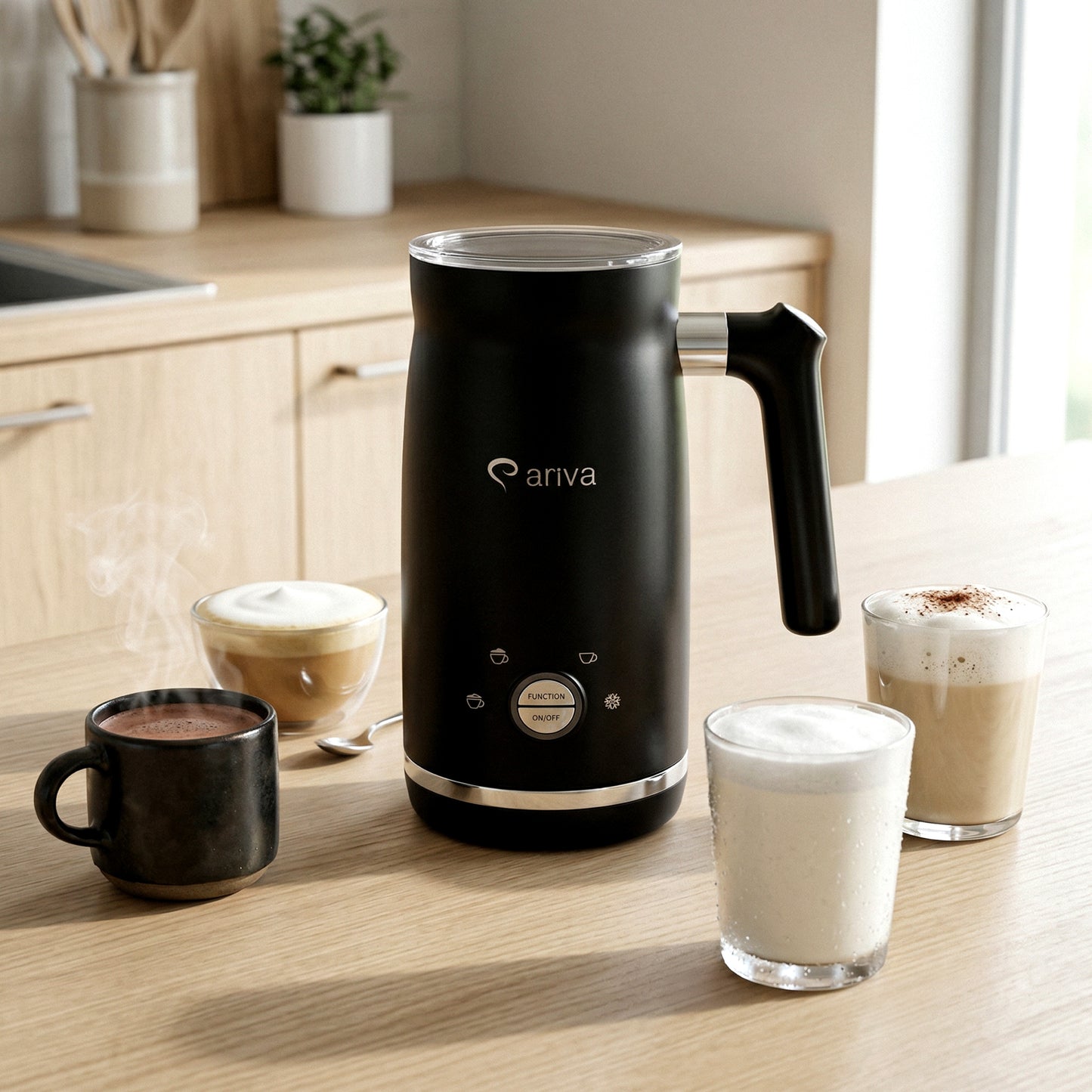 ARIVA-4 in 1-Electric milk frother-Froth for cappuccino, latte, and frappe, hot chocolate in 1 minute