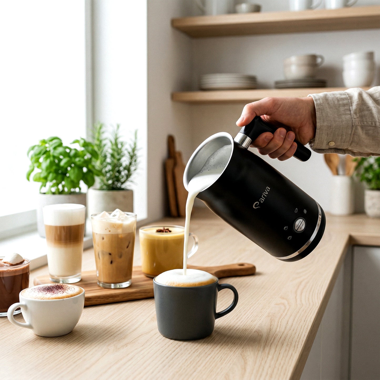 ARIVA-4 in 1-Electric milk frother-Froth for cappuccino, latte, and frappe, hot chocolate in 1 minute