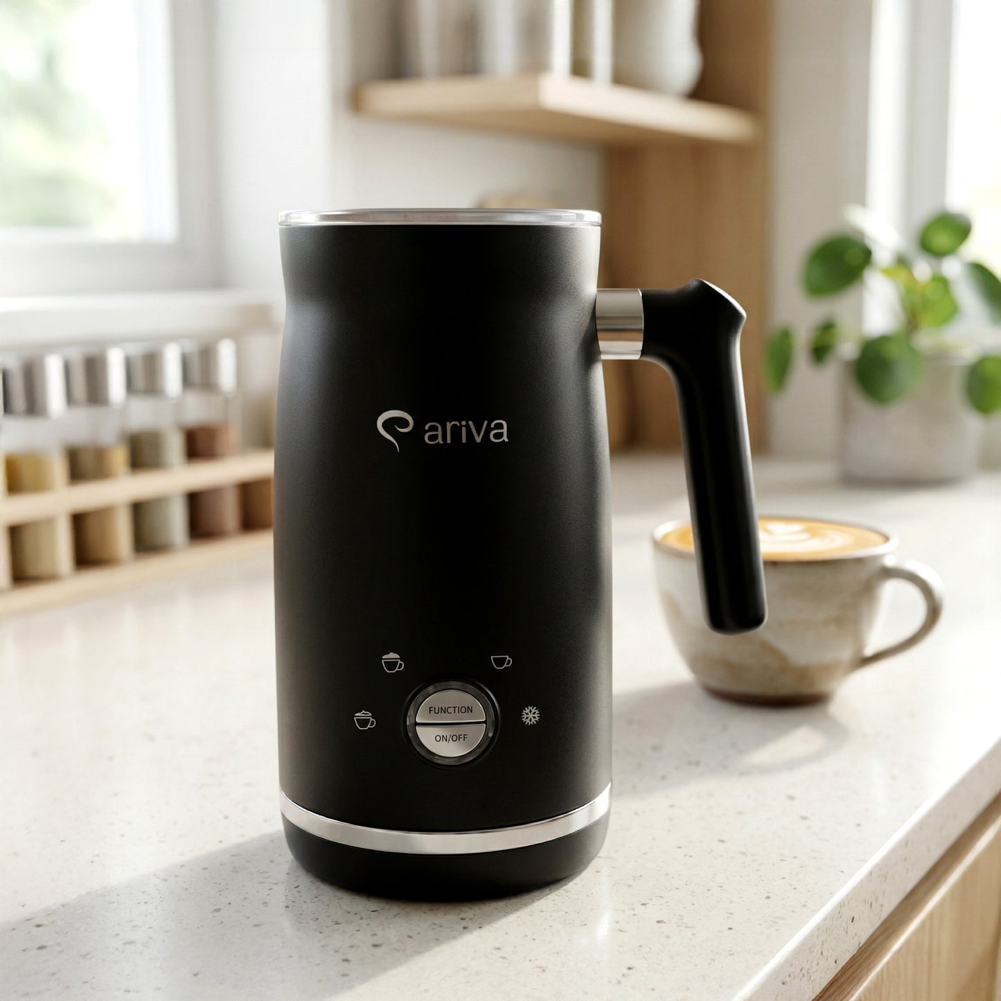 ARIVA-4 in 1-Electric milk frother-Froth for cappuccino, latte, and frappe, hot chocolate in 1 minute