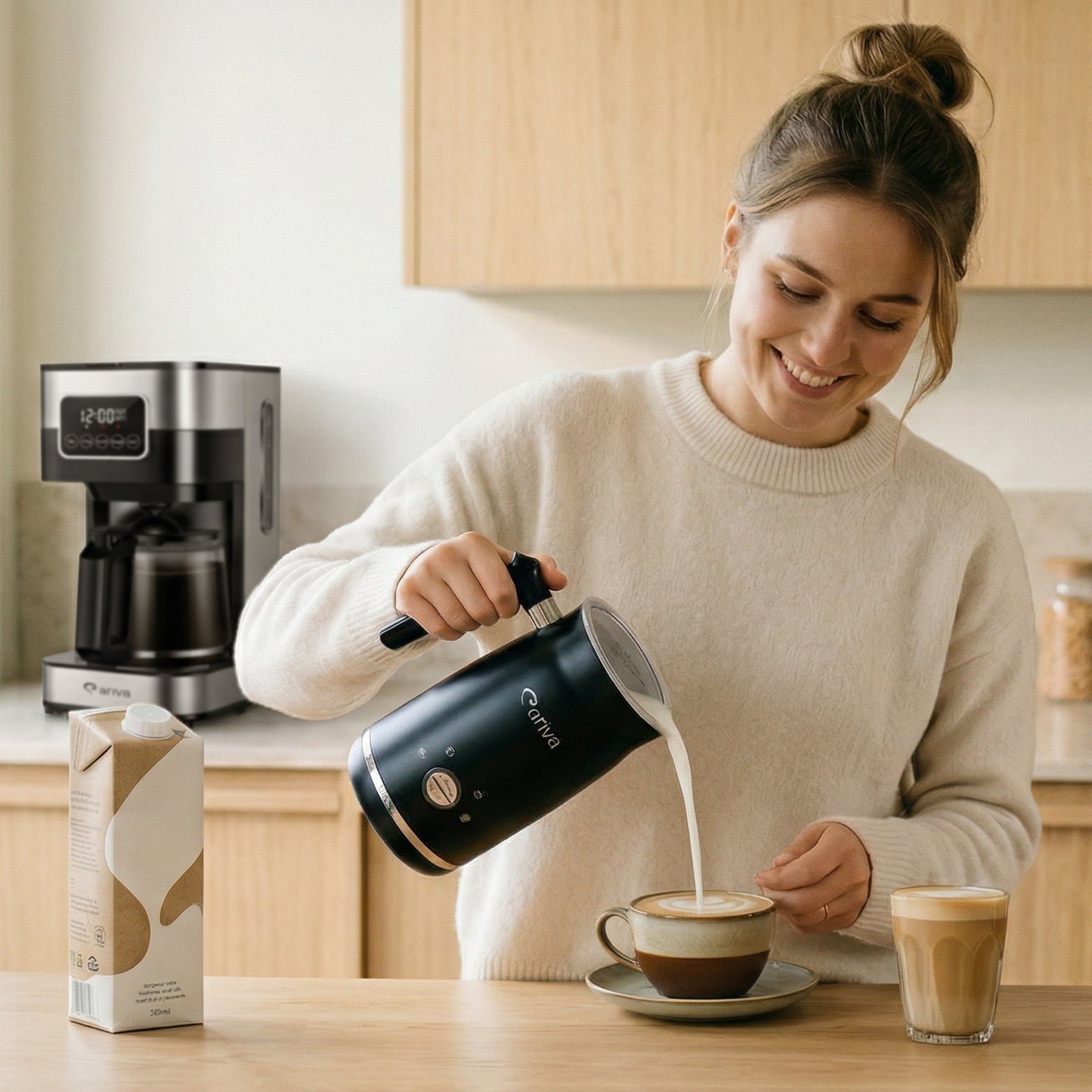 ARIVA-4 in 1-Electric milk frother-Froth for cappuccino, latte, and frappe, hot chocolate in 1 minute