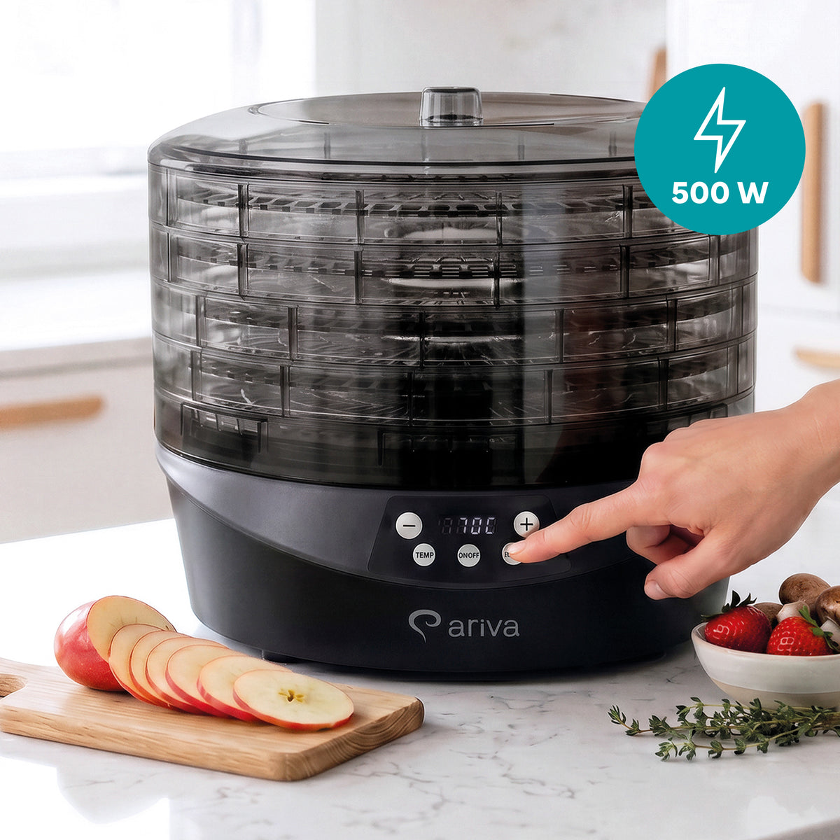 ARIVA-Voedseldroger-500W-5 Etages-BPA vrij-35 tot 70°C-Timer