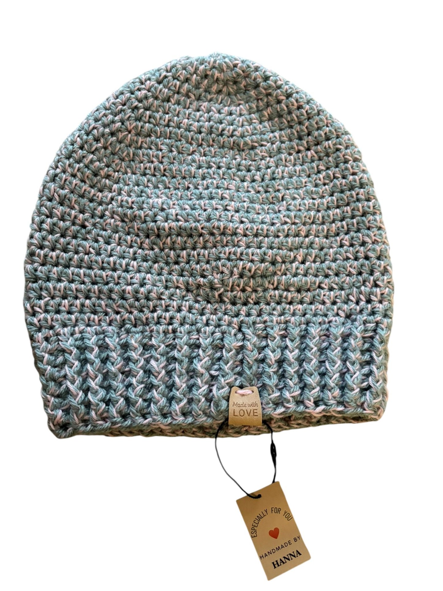 Handgehaakte muts - lichtblauw gemêleerd