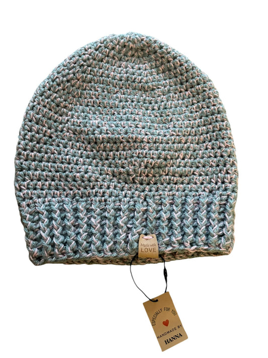 Handgehaakte muts - lichtblauw gemêleerd