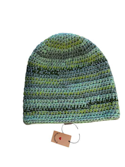 Handgehaakte muts - blauw en groen gemêleerd