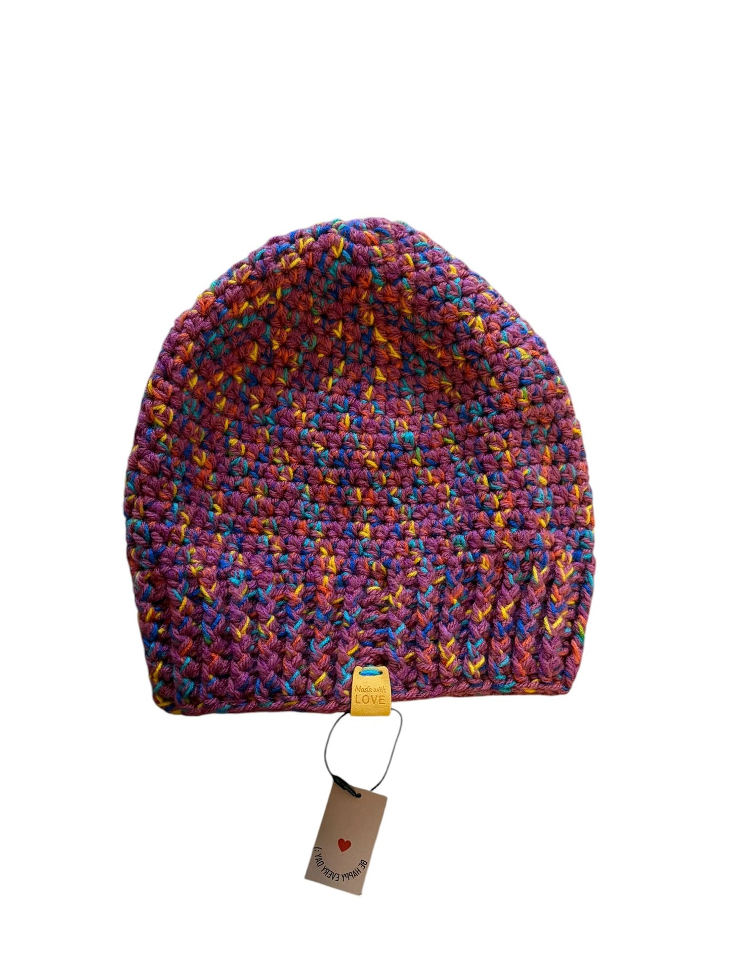 Handgehaakte muts - paars/roze gemêleerd
