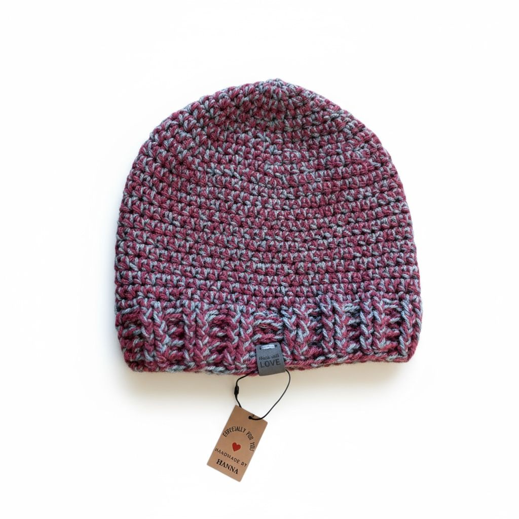 Handgehaakte muts - paars gemêleerd