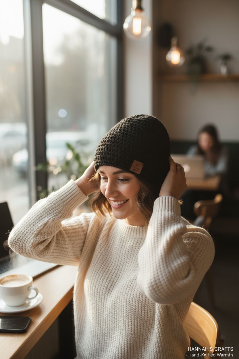 Handgehaakte muts - zwart