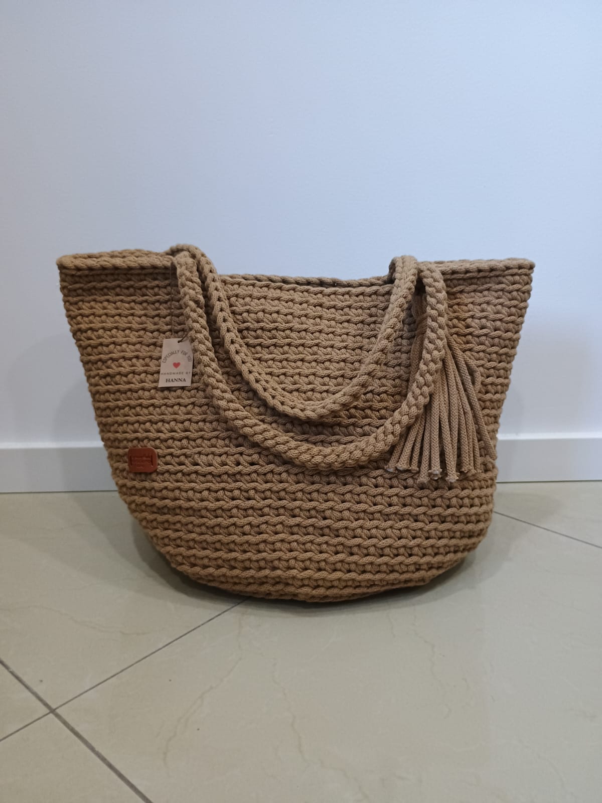 Gehaakte shopper tas handgemaakt- Karamel