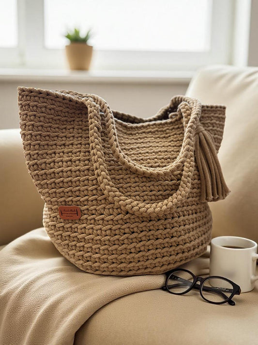 Gehaakte shopper tas handgemaakt- Karamel