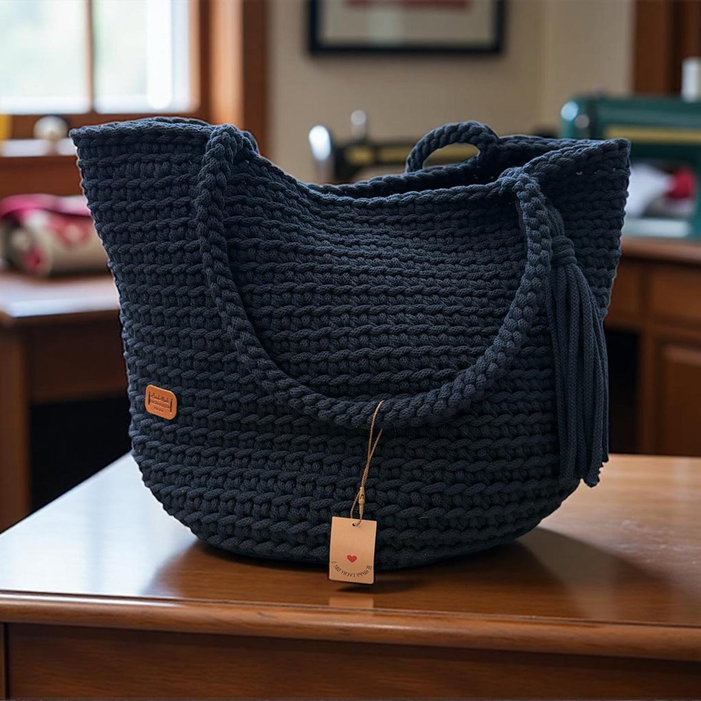 Gehaakte shopper tas handgemaakt - marineblauw