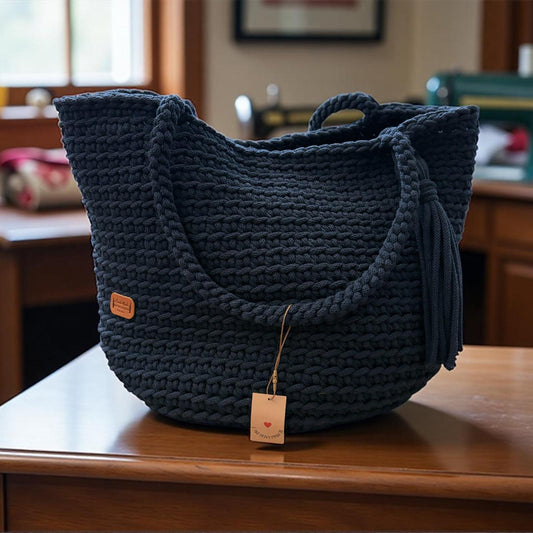 Gehaakte shopper tas handgemaakt - marineblauw