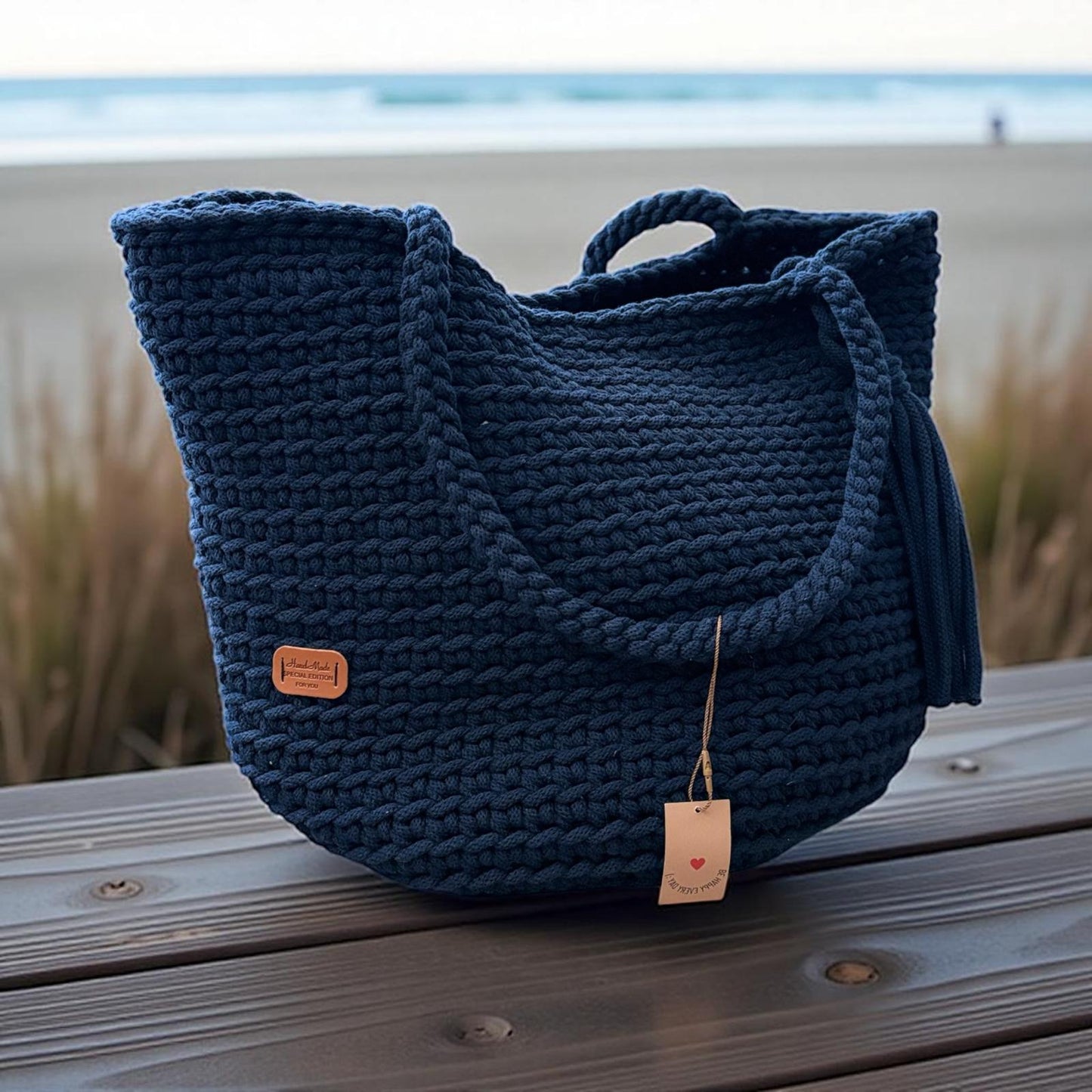 Gehaakte shopper tas handgemaakt - marineblauw