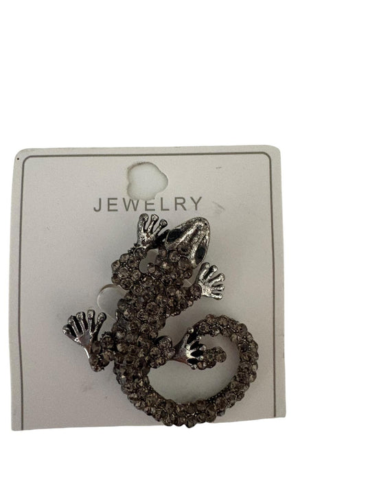 Sprankelende kristallen gekko-broche – Gunmetal-afwerking