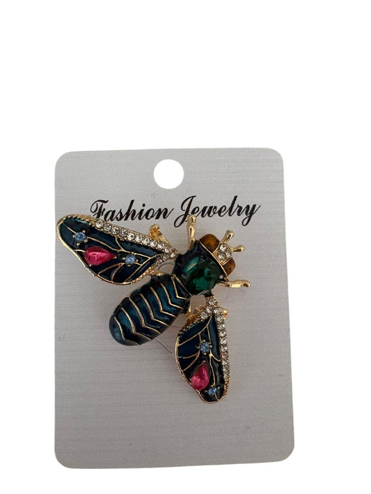 Broche met koninklijke marine en groene koninginbij