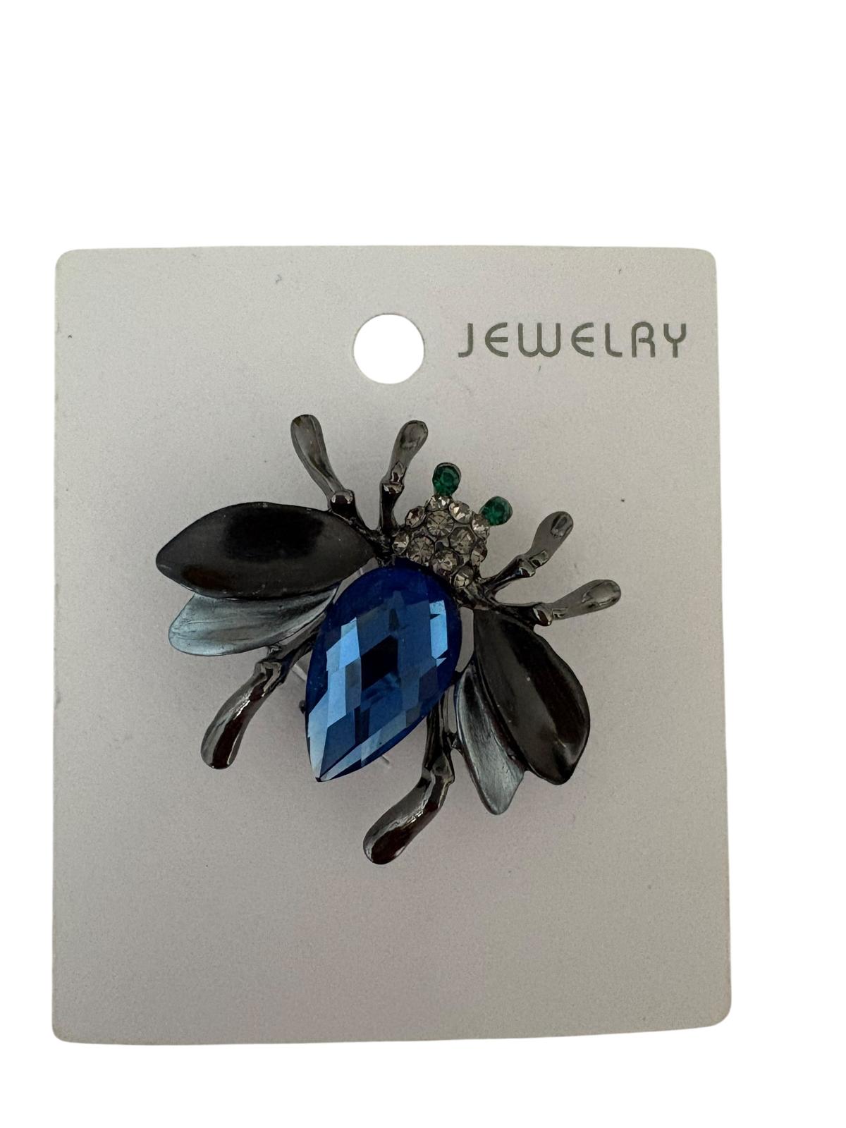 Elegant blue crystal bee brooch