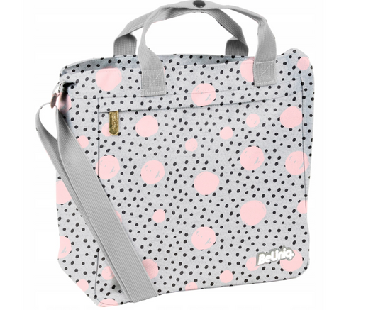 Torba na ramię BeUniq - 32x30x13 cm - szara w różowe i czarne kropki