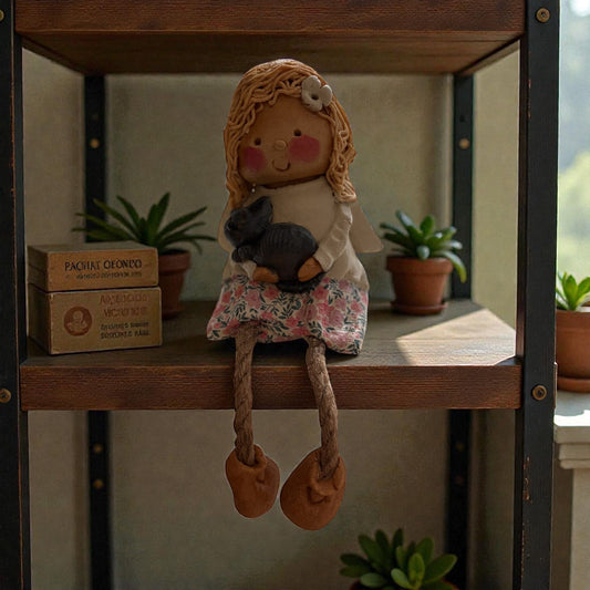 Anioł z kotem - Siedzący - Ciasto solne - Ręcznie robiony - Dekoracja