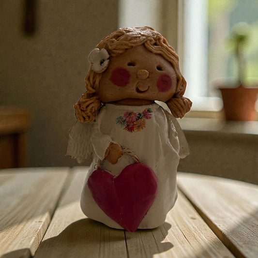 Anioł z torebką/sercem-Stojący-Masa solna-Ręcznie robiona-Dekoracja