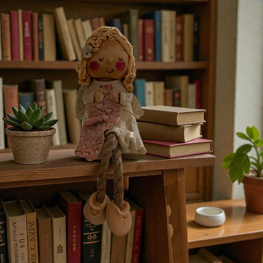 Aniołek na drutach - siedzący - Ciasto solne - Ręcznie robiony - Dekoracja