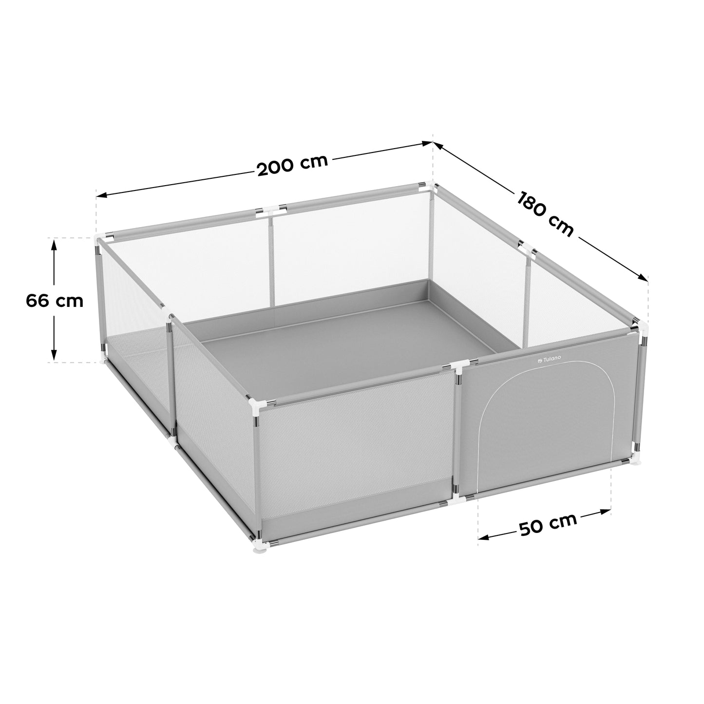 Tulano - Cozy 28 - babybox - kinderbox – 180x200 cm – voor binnen en buiten – grijs/wit – ademend gaas – EN71-gecertificeerd – 6 tot 36 maanden