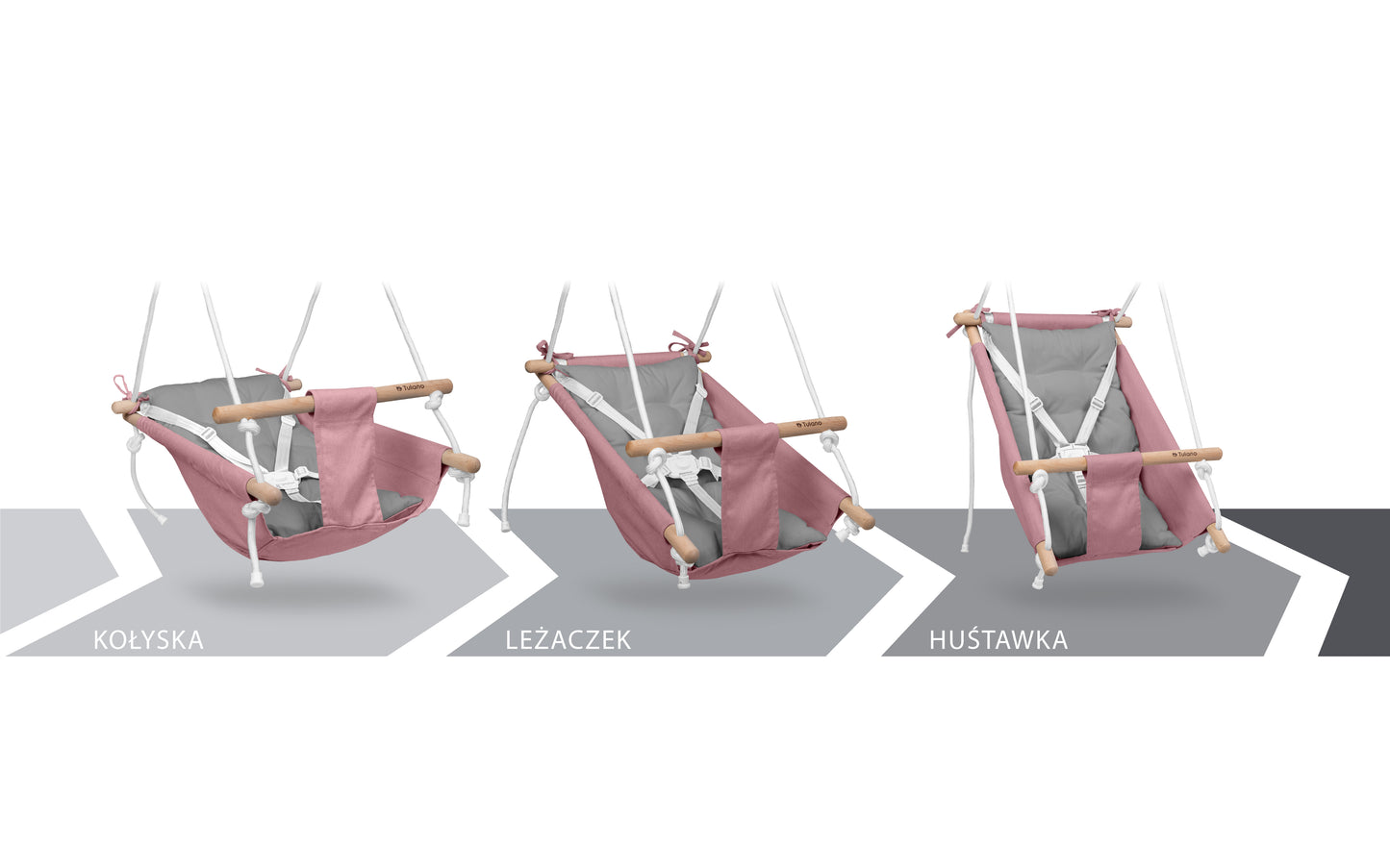 Tulano - Hop 40 - kinderschommel - wieg - schommelstoel - roze - grijs