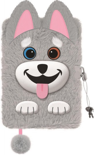 Dagboek met hangslot 3D grijs, Husky hond A5, 96 pagina's