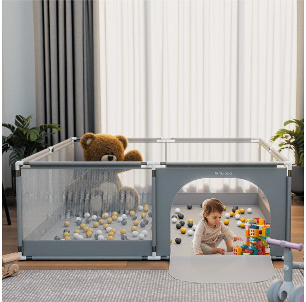 Tulano - Cozy 28 - babybox - kinderbox – 180x200 cm – voor binnen en buiten – grijs/wit – ademend gaas – EN71-gecertificeerd – 6 tot 36 maanden