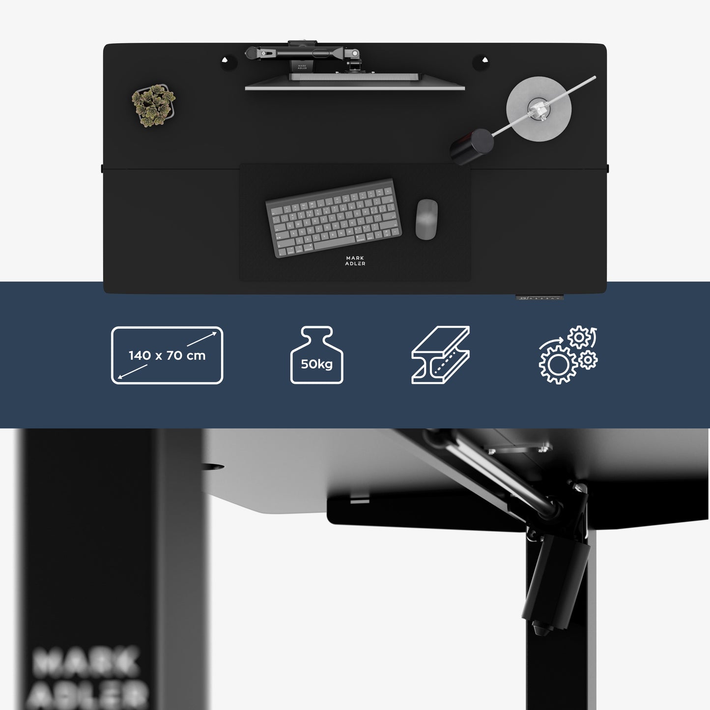 Mark Adler-Bureau-Leader 7.3-140x70 cm-Elektrisch verstelbaar-Zwart