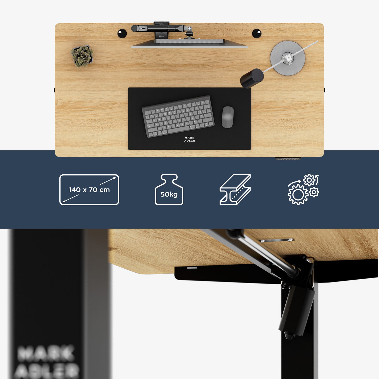 Mark Adler-Bureau-Leader 7.3-140x70 cm-Elektrisch verstelbaar-Zwart/hout