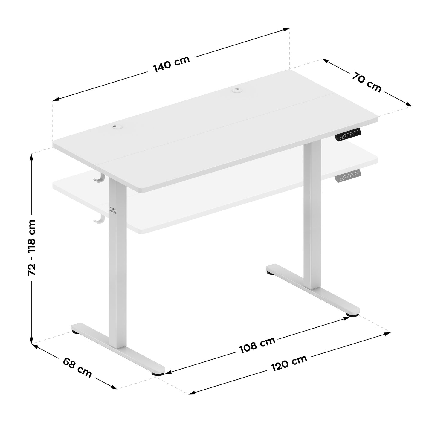 Mark Adler-Bureau-Leader 7.3-140x70 cm-Elektrisch verstelbaar-Wit