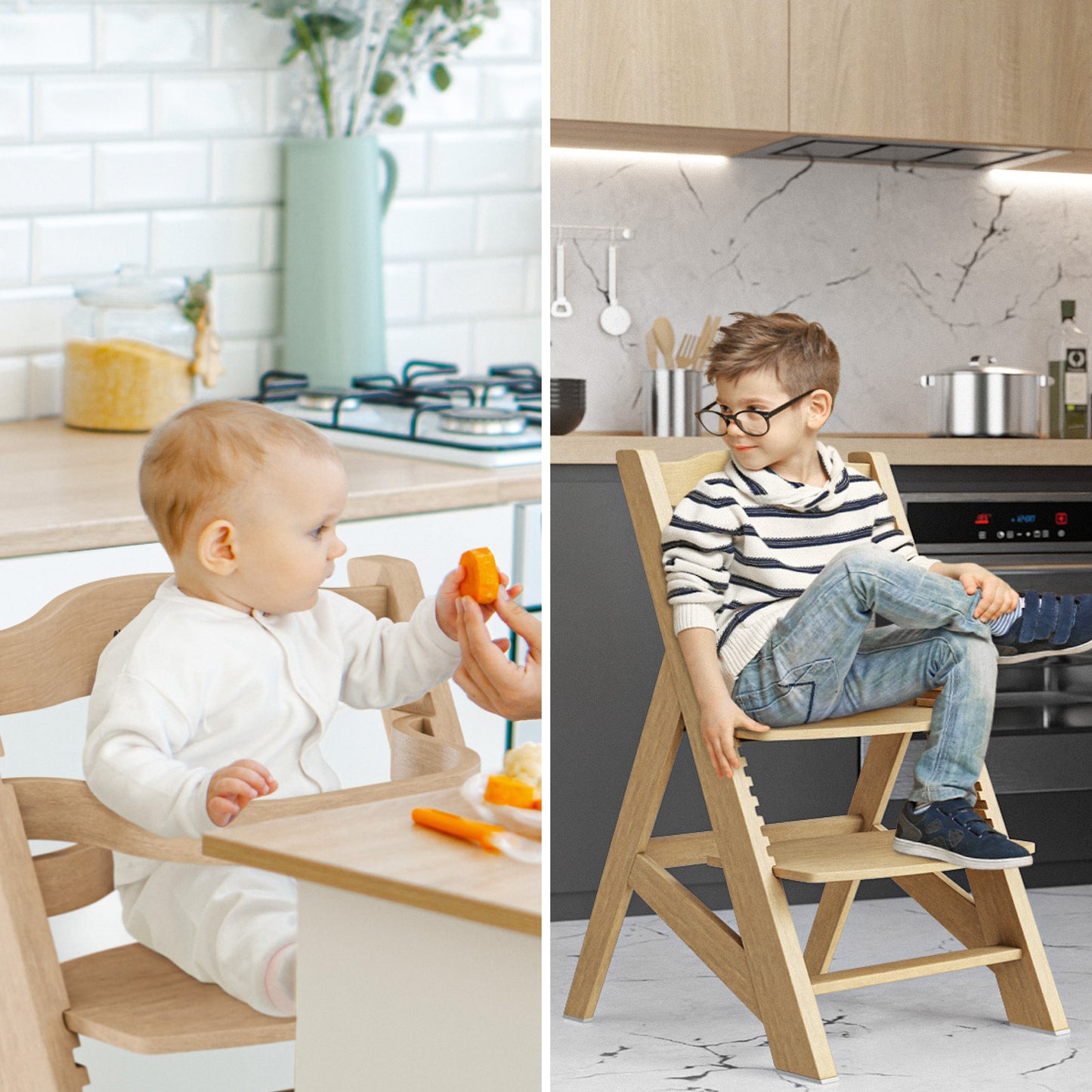 Tulano - Morsel 40 - kinderstoel - meegroeistoel - hout- naturel - 4 in 1