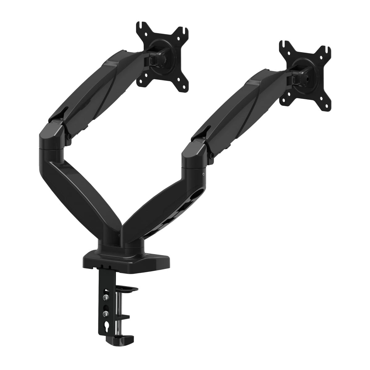 Huzaro Motion 2.2 Dubbele Monitorarm – Gasveer – Voor Schermen van 15″–27″ – VESA 75x75 / 100x100 – Draagkracht tot 2x7 kg (alleen online verkrijgbaar)