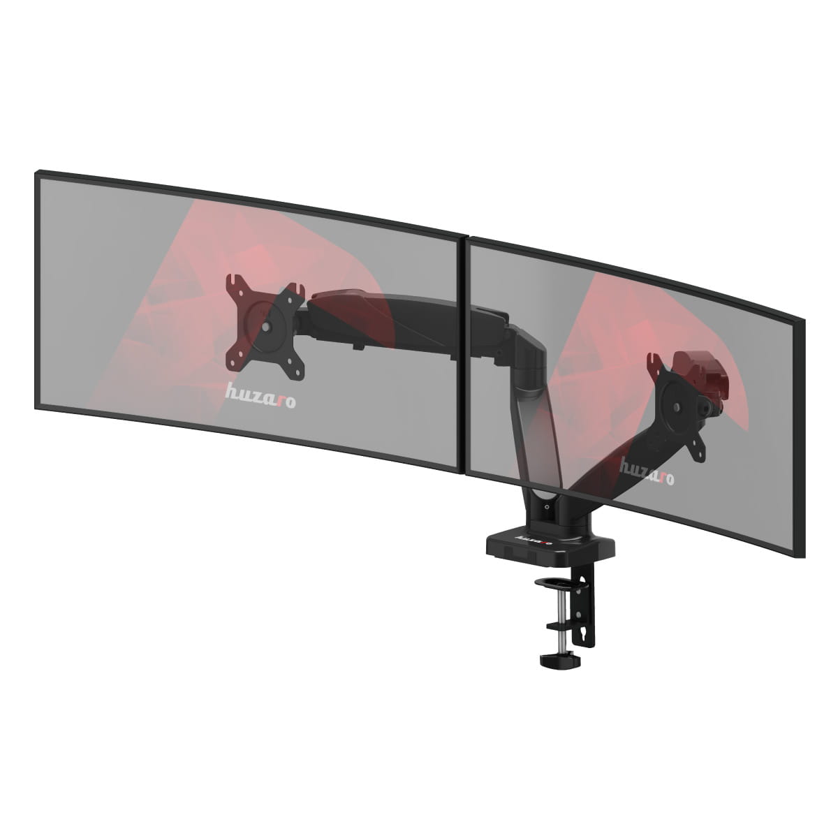 Huzaro Motion 2.2 Dubbele Monitorarm – Gasveer – Voor Schermen van 15″–27″ – VESA 75x75 / 100x100 – Draagkracht tot 2x7 kg (alleen online verkrijgbaar)