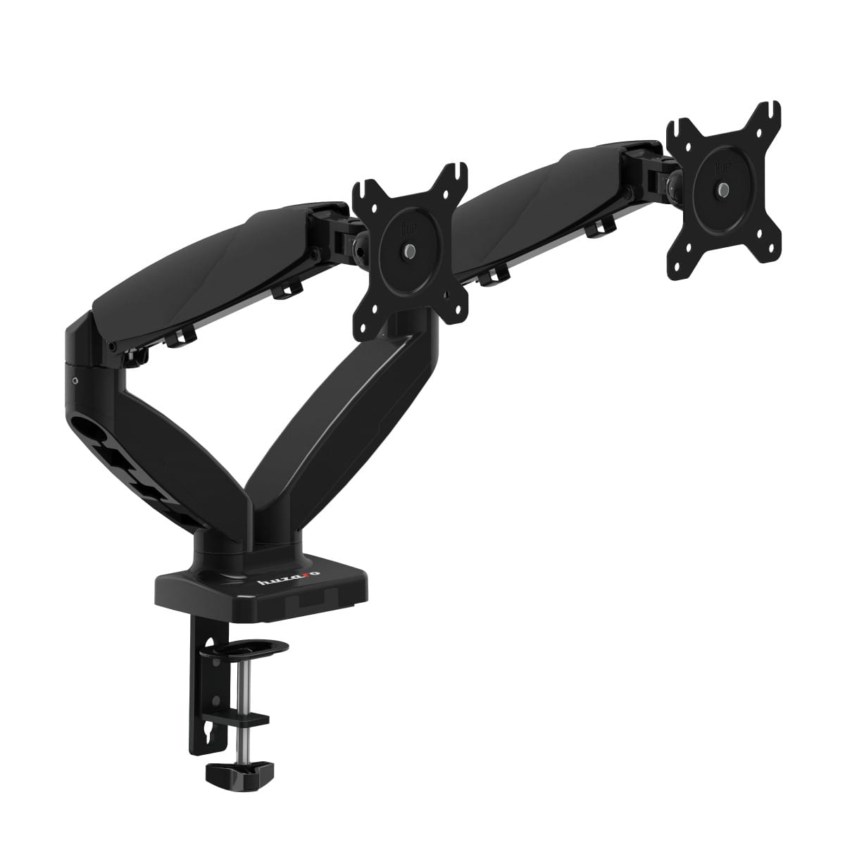 Huzaro Motion 2.2 Dubbele Monitorarm – Gasveer – Voor Schermen van 15″–27″ – VESA 75x75 / 100x100 – Draagkracht tot 2x7 kg (alleen online verkrijgbaar)