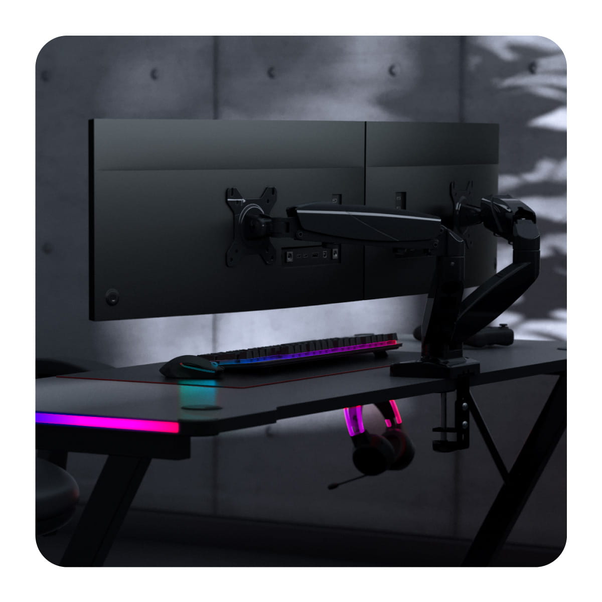 Huzaro Motion 2.2 Dubbele Monitorarm – Gasveer – Voor Schermen van 15″–27″ – VESA 75x75 / 100x100 – Draagkracht tot 2x7 kg (alleen online verkrijgbaar)