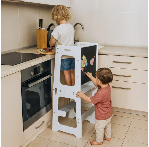 Tulano-Mooby 35-Keukenhelper-Opstapper-Kinderen-3 in 1-tot 60 kg-Wit/grijs