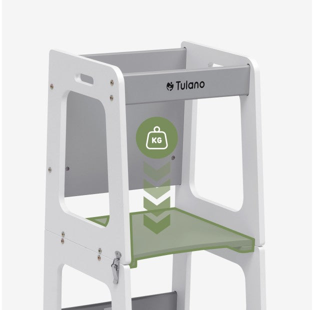 Tulano-Mooby 35-Keukenhelper-Opstapper-Kinderen-3 in 1-tot 60 kg-Wit/grijs