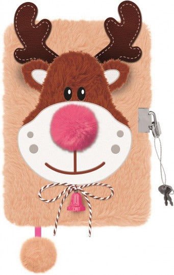 Dagboek met hangslot 3D Beige Rendier A5, 96 pagina's