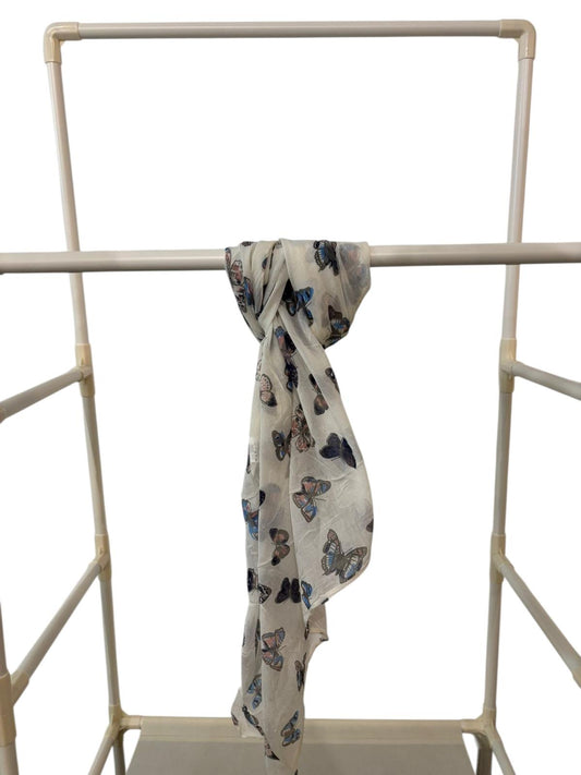 Sjaal-Katoen-Zijde-Italiaans-wit met vlinders