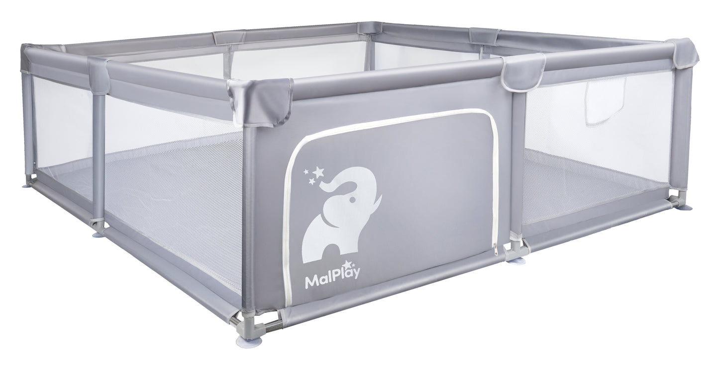 MalPlay-KIVO-babybox - kinderbox – 180x200 cm – voor binnen en buiten – grijs/wit – ademend gaas